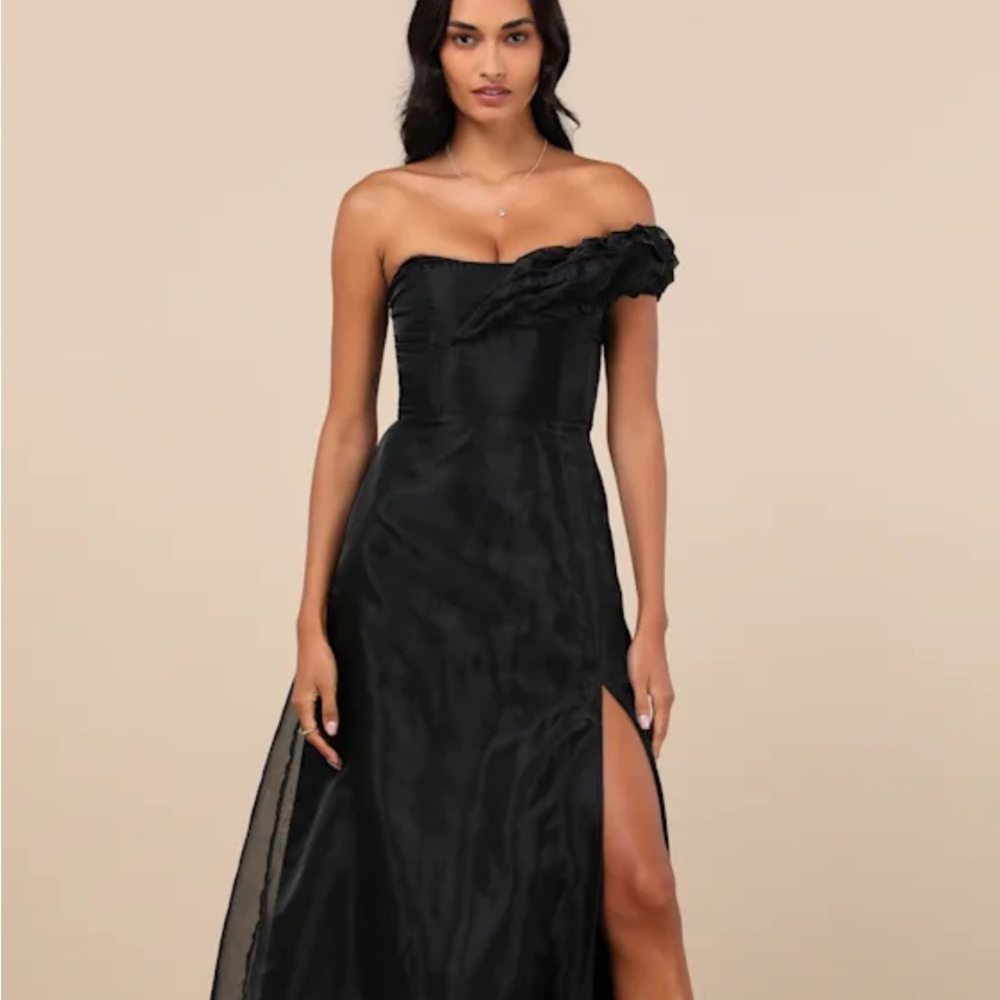 Lulu's Black One-Shoulder Dress with Ruffle Accent